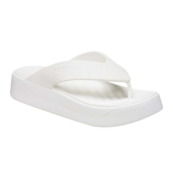 Crocs Getaway Platform Flip Flops White Glitter Thong Sandals Womens 8 Resort - Picture 1 of 10
